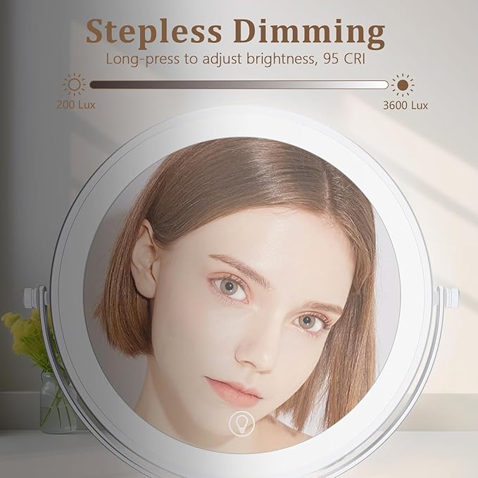 Unimiro 9inch Wall Mounted Makeup Mirror with Light, 1x/20x 5000mAh Rechargeable Magnifying Mirror with Light, 360° Rotate Bathroom Mirror with Lights, 3 Color, 80 LEDs, Stepless Dimmable