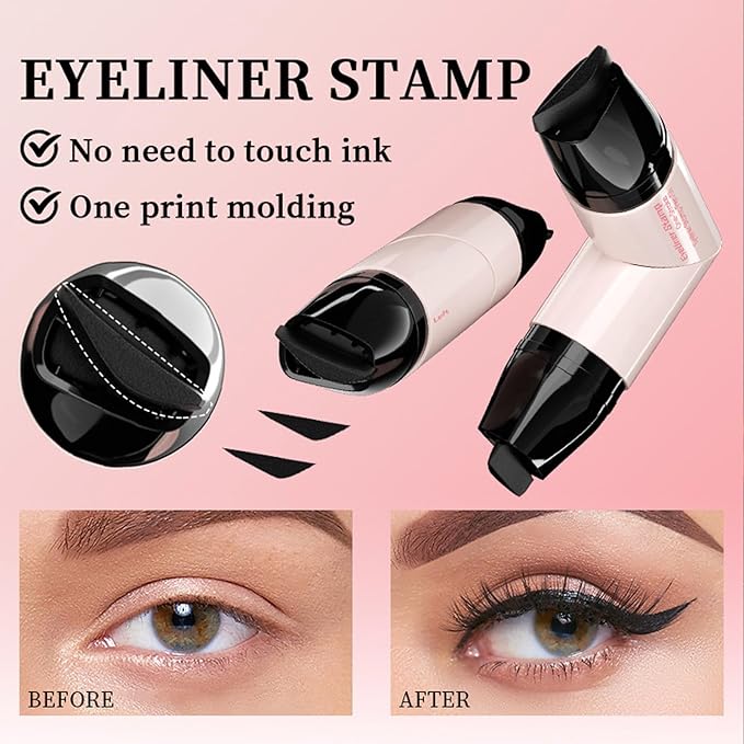 2 Pack Black Eyeliner Stamp,One-Piece Liquid Gel Eyeliner Stencil Set for Perfect Wings,Long Lasting Waterpoof & Smudgeproof Foldable Makeup Eye Liner Tool