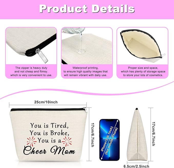 Gfhzdmf Cheerleader Gift for Women Makeup Bag Cheer Mom Appreciation Gifts Cheer Mom Coach Gift Cheerleading Coach Gifts Thank You Present for Cheerleader Team Present Travel Cosmetic Pouch
