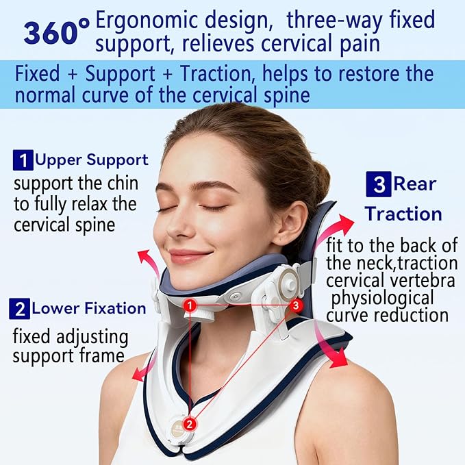 Cervical Traction Device, Adjustable Neck Stretcher for Pain Relief, Lightweight Neck Support Brace for Cervical Spine Decompression, Ergonomic Design for Home, Office & Travel Use