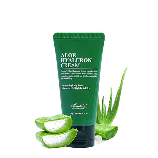 BENTON Aloe Hyaluron Cream 50g (1.76 oz.) - Aloe Leaf Water & Hyaluronic Acid Contained Soothing and Moisturizing Facial Cream, for Dryness and Itchy Senstivie Skin