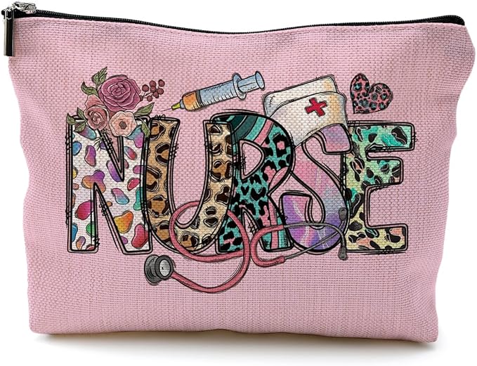 QGFM Nurse Makeup Bags,Nurse Gifts for Women,Nurse Cosmetic Bags With Zipper,Nurse Gifts for Nursing Student,Student Nurse Gifts(Pink)