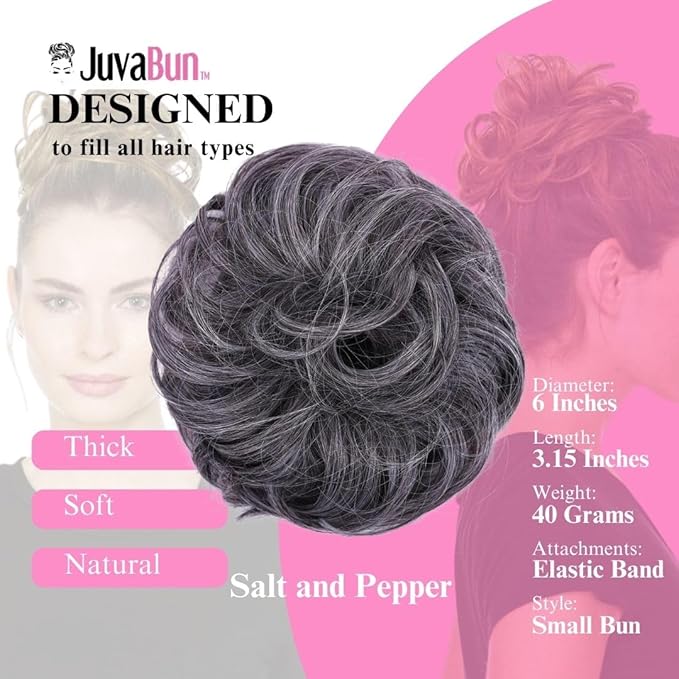 Juvabun Messy Bun 2.0 Salt and Pepper Messy Bun Hair Extension Natural Look Hair Bun Scrunchie for Women Hairstyles