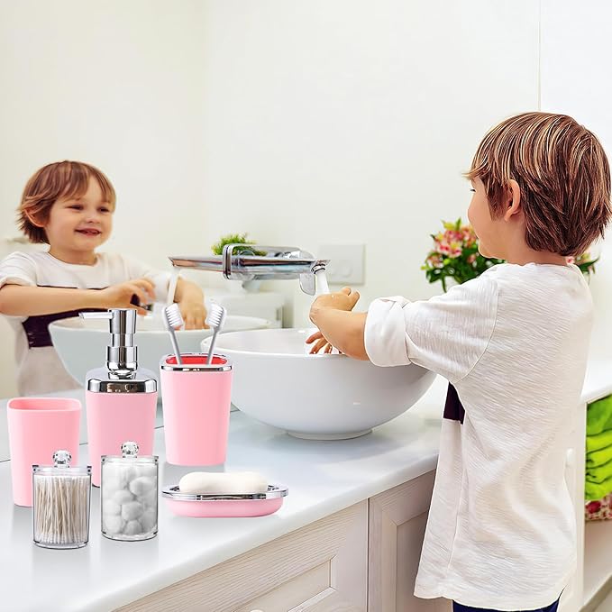XLHOMO Pink Bathroom Accessories, 24 Pieces Pink Bathroom Accessories Set with Shower Curtain, Bath Towels, Trash Can, Soap Dispenser and Soap Dish for Bathroom/Housewarming