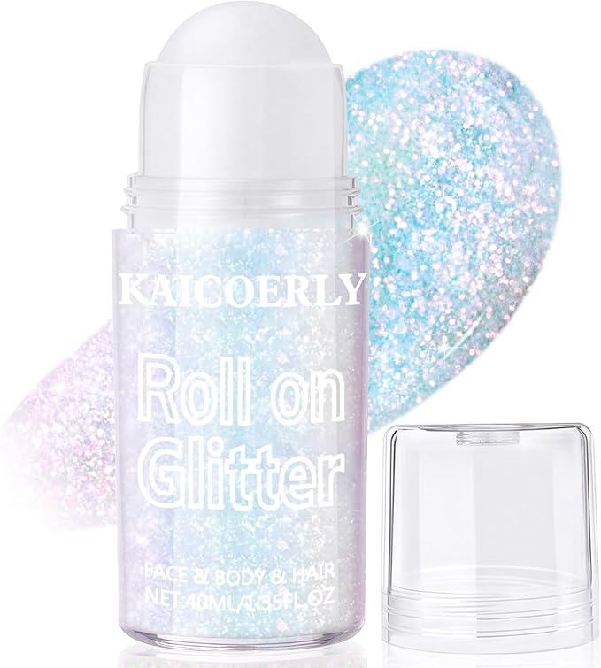 Roll-on Holographic Body Glitter Gel for Women, Sparkle Chunky Glitter Makeup for Christmas New Year Festival Halloween Party Rave, Face Glitter Makeup for Face Body Hair Lips (Aurora)