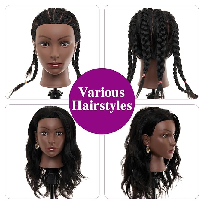 20-22 Inch Mannequin Head Human Hair with Stand,100% Real Human Hair Mannequin Head for Braiding,Cosmetology Manikin Doll Head for Styling with Table Clamp Hair Braiding Set(Brown)