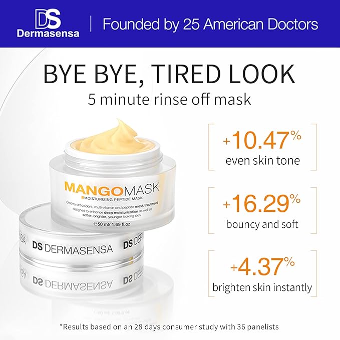DS Dermasensa Moisturizing Peptide Mask, Brightening Rinse Off Mask with Vitamin A, C and E, Anti Aging Face Mask for Brighter Younger Bouncy Skin with Radiance