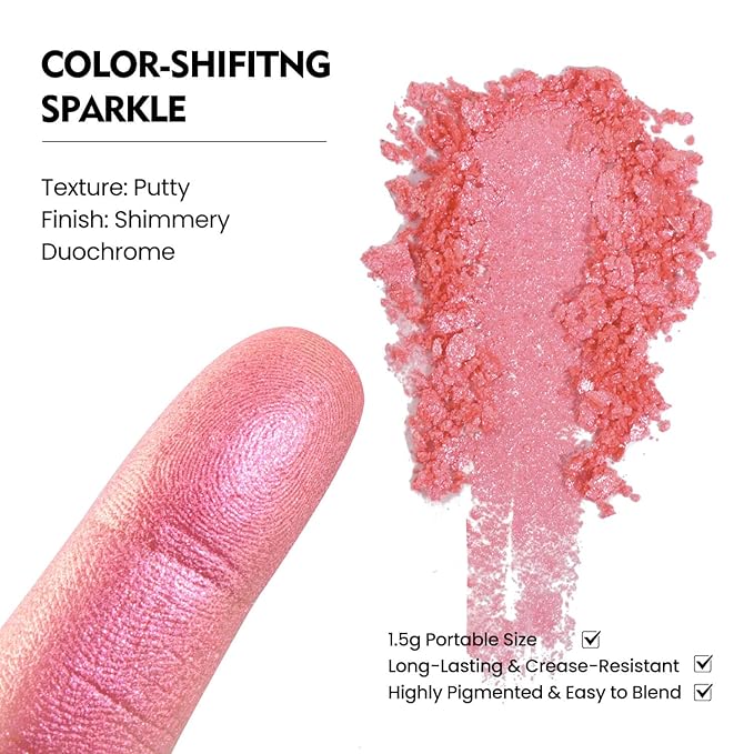 Duochrome Single Chameleon Eyeshadow Yellow-Pink, Pressed Powder, Square Pan, Fits Magnetic Palettes, High Pigment, Smudge-Proof, Smooth Blend, All-Day Wear (Sunpetal)