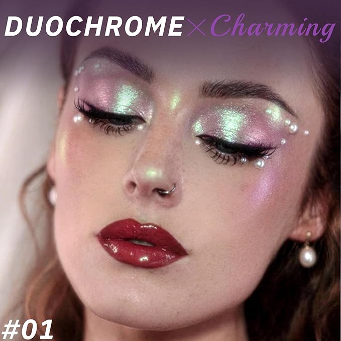 Noerrors Liquid Chameleon White Green Eyeshadow,Multi-Dimensional Eye Looks, Long-lasting Holographic Glitter Highlighter,Rich Color Metallic Multichrome Eyeshadows Makeup, Icy Eye Topper for Party