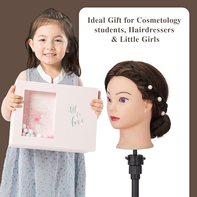 28" Mannequin Head with 80% Real Hair,Cosmetology Manikin Practice Doll Head,Braiding Head with Tripod Stand with Table Clamp + DIY Hair Styling Set #4