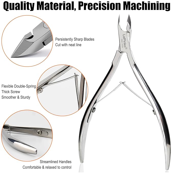 LePinko Professional Cuticle Trimmer with Cuticle Pusher, Super Labor-saving Dead Skin Nippers, Sharp Hangnail Remover for Fingernail Toenail, Pedicure Manicure Nail Care Tool for Women Men, 7mm Jaw