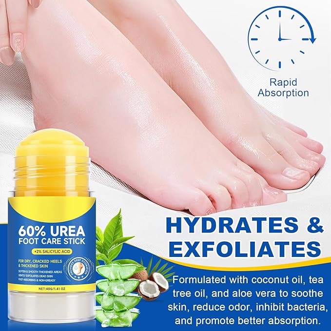 60% Urea Foot Cream Stick with 2% Salicylic Acid,Foot Care Cream Moisturizer for Dry Cracked Feet, Knees, Elbows, Hands,Moisturizes and Hydrates the Dry Skin,Callus Remover&Soften Dead Skin