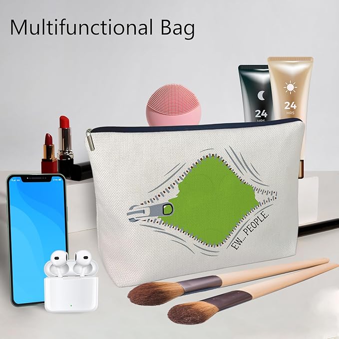 CLHHM Green Monster Makeup Bag Monster Fans Christmas Gifts Green People Zipper Pouch Bag for Women Lovers Fans Sister Daughter
