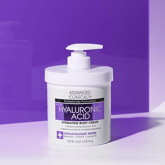 Advanced Clinicals Hyaluronic Acid Moisturizer Body Cream W/Vitamin E | Hydrating Cream & Body Lotion For Women & Men To Help Improve Look of Wrinkles, Dry Skin, Crepey Looking Skin, 16OZ, 2-Pack