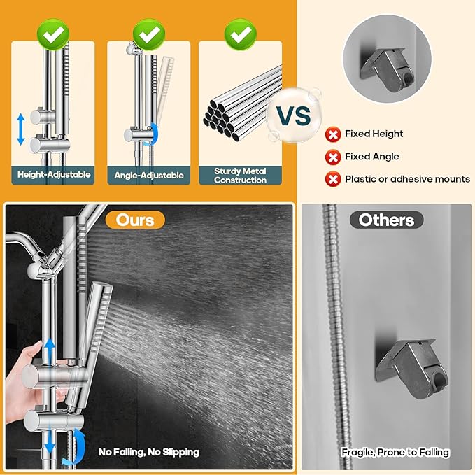 Hombeter Filtered Shower Head with Handheld Spray Combo High Pressure Rain Shower Head Dual Shower Head with Filters - Removes Chlorine Height Adjustable & Built-in Power Wash