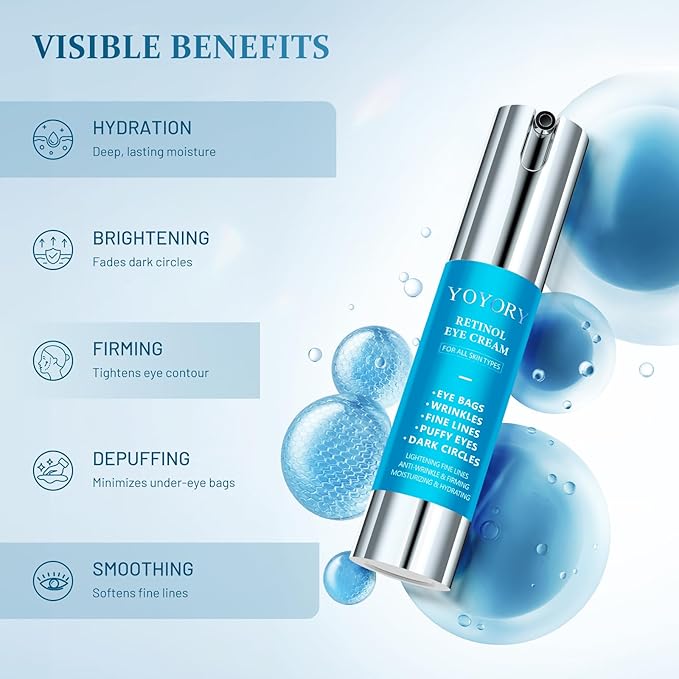 YOYORY Retinol Eye Cream for Eye Bags - Anti-Aging Under Eye Treatment for Dark Circles, Wrinkles,Fine Lines, Puffiness - Hydrating & Moisturizing Skin Care Gift for Men and Women 0.67 fl oz