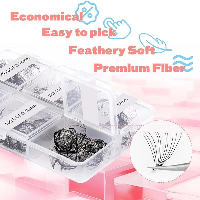 FADLASH Premade Fans Eyelash Extensions 300pcs 10D Premade Lash Fans D Curl Pre Made Fans Lash Extensions Volume Eyelash Extensions Premade Eyelash Fans Loose Fans (10D-0.07D-9-14mm)