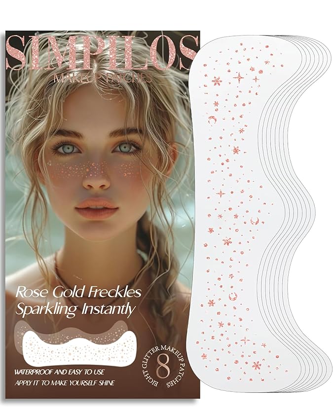 Body Face Glitter Rave Festival Pride Party Accessories - Rose Gold Waterproof Face Tattoos Makeup Patches for Women - 8 Counts