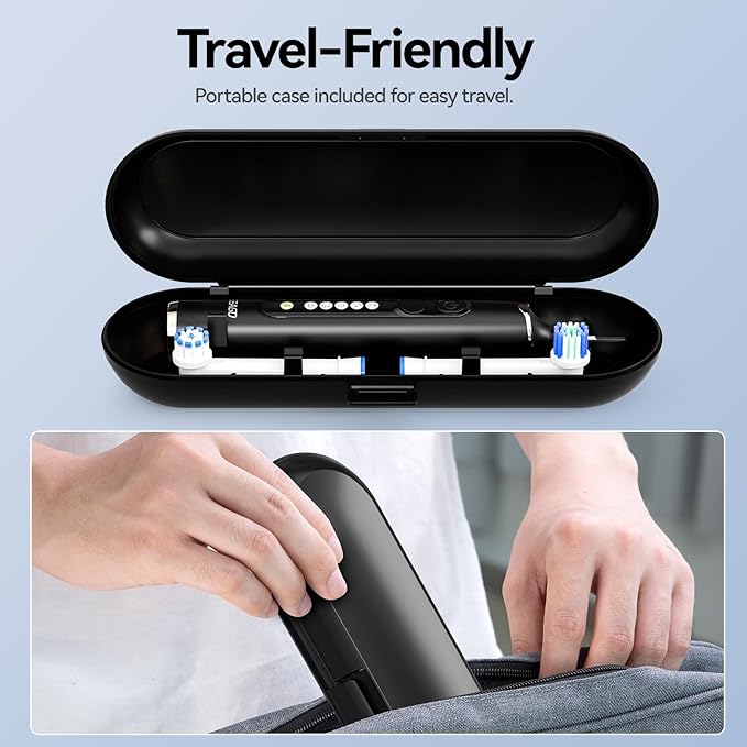 SEAGO Soft Round Electric Toothbrushes with 8 Spin Brush Heads, 5 Cleaning Modes, Rechargeable Sonic Toothbrush with Timer and Travel Case for Adults and Kids(SG-2607-Black