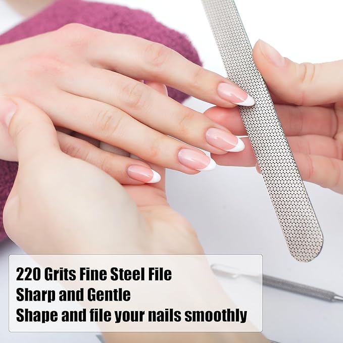 Long Lasting Nail File and Buffer Set, 1 Diamond Metal Nail File with 1 Nano Glass Nail Buffer, Professional Manicure Tools Kit for Home and Salon Use