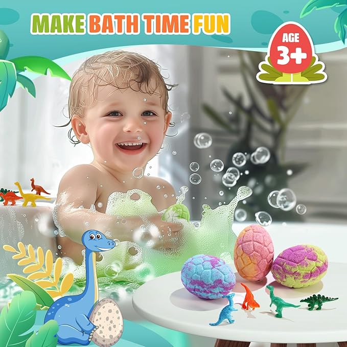 Bath Bombs for Kids with Dinosaur Toys Inside, Valentines Day Gifts for Kids, Easter Basket Stuffers, 9 Pack Natural Organic Dinosaur Bath Bombs Bubble Bath Gift Set, Birthday Gifts for Kid