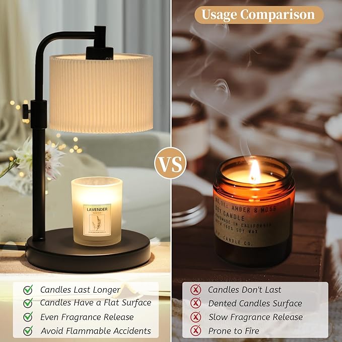 Candle Warmer Lamp with Timer, Candle Wax Warmer Adjustable Height Candle Lamp Warmer for Jar Candles, Christmas Gifts House Warming Gifts for Women (Black-Upgrade)