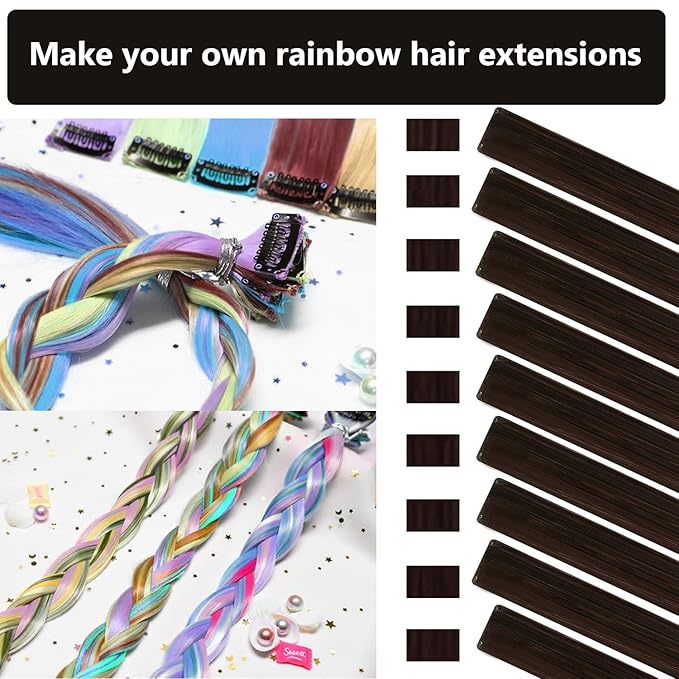 Colored Hair Extensions 14 PCS, 20 In Dream Rainbow Clip in Hair Extensions Party Highlights, Colorful Long Straight Synthetic Hairpieces for Girls Women Kids Gift(Brown)