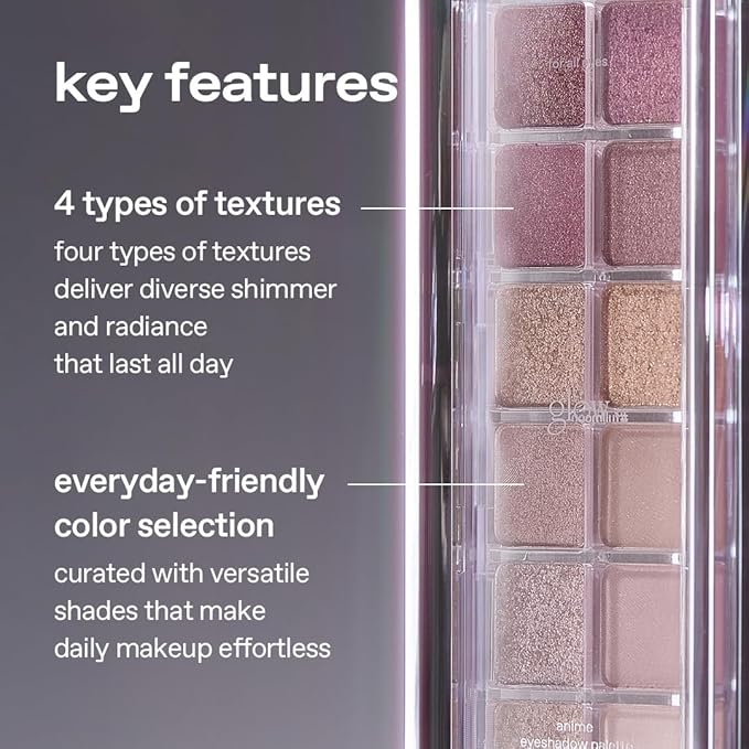 glow anime eyeshadow palette #fullmoon | 12‑color high‑pigment multi‑finish palette | wearable timeless sparkly essentials | blendable matte, shimmer, metallic | smooth long‑wear formula | 0.33 oz