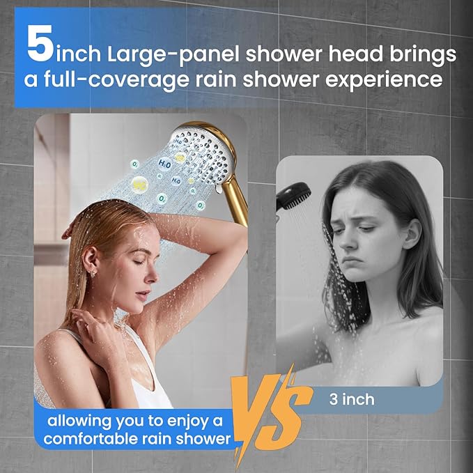 Shower Head with Handheld, Shower Heads High Pressure, Shower Head with Filter-Hand Held Showerhead Set,7 Modes Filtered Showerhead with 59″Replacement Hose/Bracket/Filters (gold)