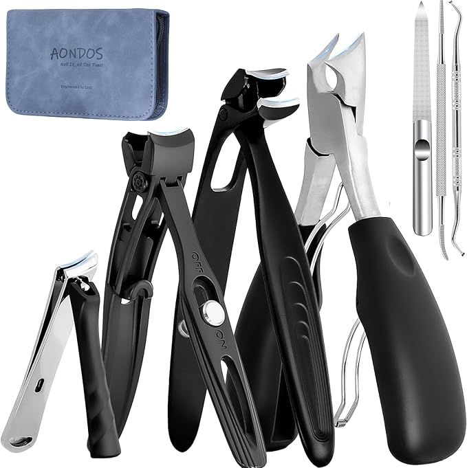 Precision Stainless Steel Heavy Duty Angled Head,Wide Jaw Clippers for Seniors and Man,Ingrown Toenail,Thick Nail.Extra-Long Handle, Extra-Large Slanted Nail Cutter. Men,Women,Elderly.7Pcs