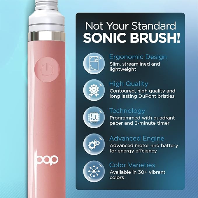Pop Sonic Electric Toothbrush (Pastel Pink) - Travel Toothbrushes w/AAA Battery | Kids Electric Toothbrushes with 2 Speed & 15,000-30,000 Strokes/Minute, Dupont Nylon Bristles