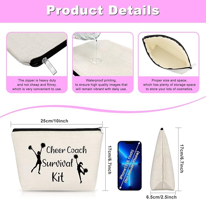 Cheer Coach Gift Makeup Bag Cheerleading Gift For Women Cosmetic Bag Cheer Team Gift Appreciation Gift For Cheer Coach Cheerleader Inspirational Thanksgiving Christmas Birthday Gift For Cheer Coach
