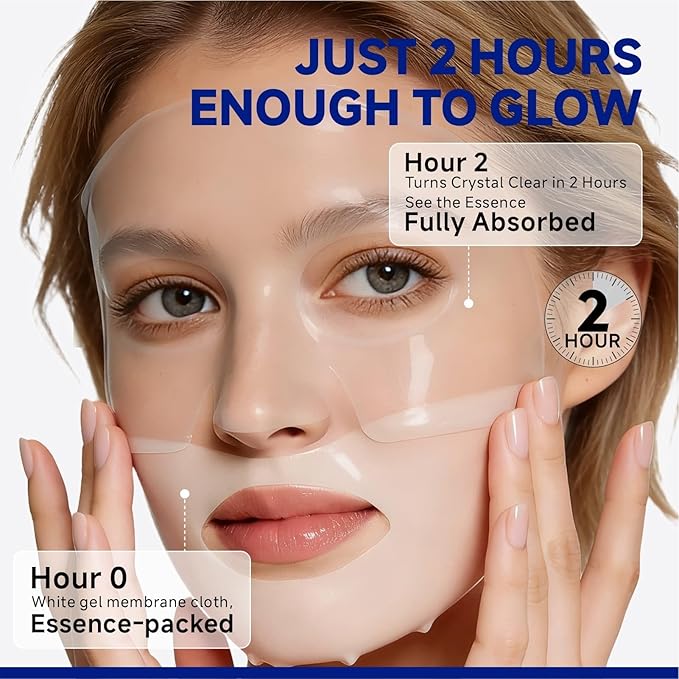 Dr Vincent Deep Hydrating Overnight Collagen Hydrogel Mask, Bio-Collagen Facial Mask for Pore-Refining Appearance & Skin Suppleness, Face Sheet Mask with Ferment Extract, Vitamin E & Peptides, 37gx5ea
