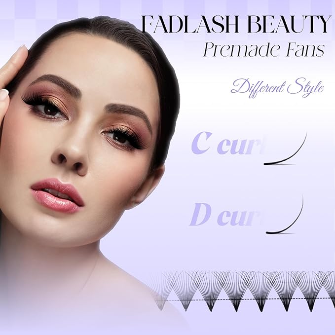 Premade Fan Lashes 0.07C Curl Lash Extension 16D Pre Made Individual Lashes Middle Stem Heat Bonded 12mm Premade Volume Eyelash Extension (0.07C-12mm)