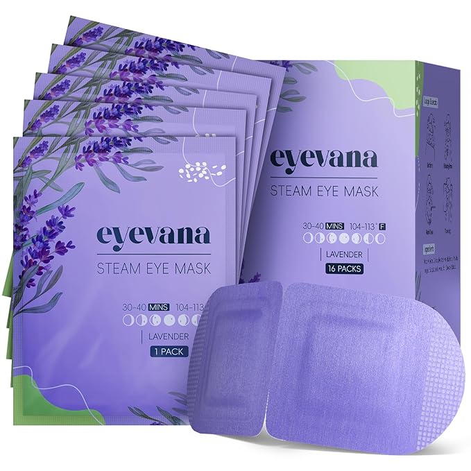 eyevana, 16 Packs Steam Eye Mask, Extra Deep Heat for Dry Eyes, Fast Relief for Irritation, Stye, Puffy Sensitive Eyes and Eye Strain, Disposable Self Heating Warm Compress (Ultra-Soft Lavender)