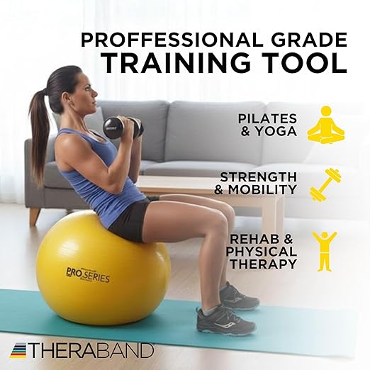 THERABAND Pro Series Exercise Ball, 18" Yellow Stability Trainer for 4'7"–5' Users, Anti-Burst Yoga & Pilates Ball, Balance & Core Trainer, For Athletes Fitness at Gym & Home