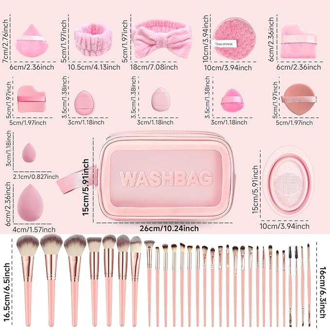 CLRDZN 70Pcs Makeup Brushes Set, Pink Professional Makeup Brush Set Multi-functional Makeup Brush Kit, Eye and Face Makeup Brushes & Tools, Premium Synthetic Facial Makeup Accessories
