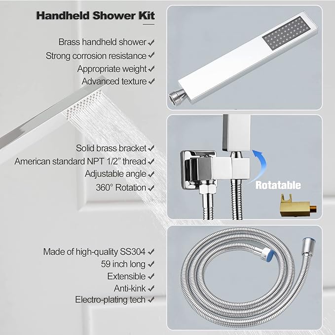 annazom Rain Shower System Set with 10 Inch Large Shower Head High Pressure 2 Function Recessed Shower Valve Mixer Chrome Surface for Bathroom Remodel, Chrome