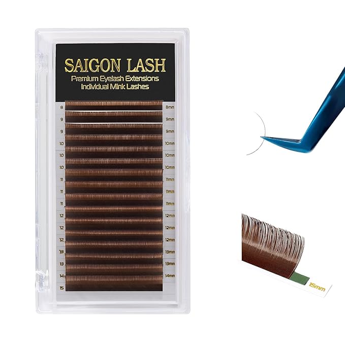 Eyelash Extensions, Mink Lash, Volume & Classic Lashes for Professionals, J/B/C/CC/D/L/M Curl, 4-15mm Length, Soft Korean PBT Fiber, 16 Rows Lash Tray (Dark brown-CC-0.07-8-15mm)