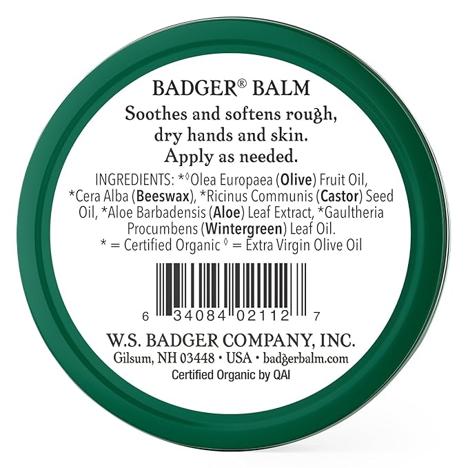 Badger - Hardworking Hands Healing, Aloe Vera & Wintergreen, Working Hand Balm, for Dry Hands, Moisturizer Balm, Certified Organic Hand Balm, 0.75 oz