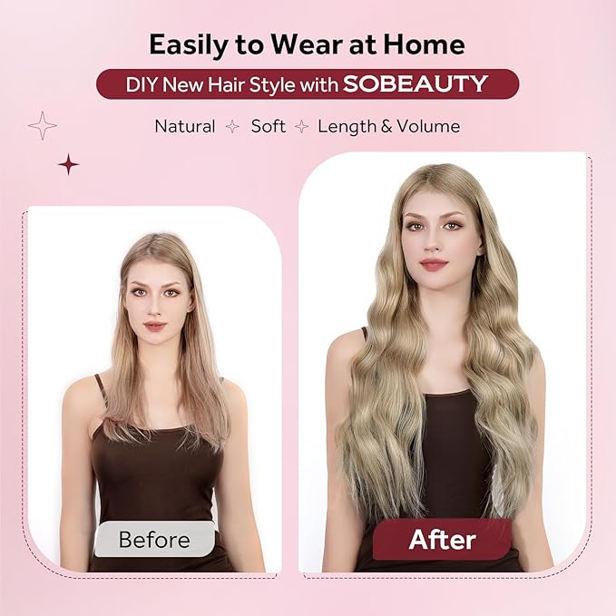 Clip in Hair Extensions Real Human Hair Seamless Clip Ins 100% Remy Hair Extensions PU Weft Golden Blonde Mix Light Blonde Thick&Invisible #P16A/22A 22Inch 120G 8PCS