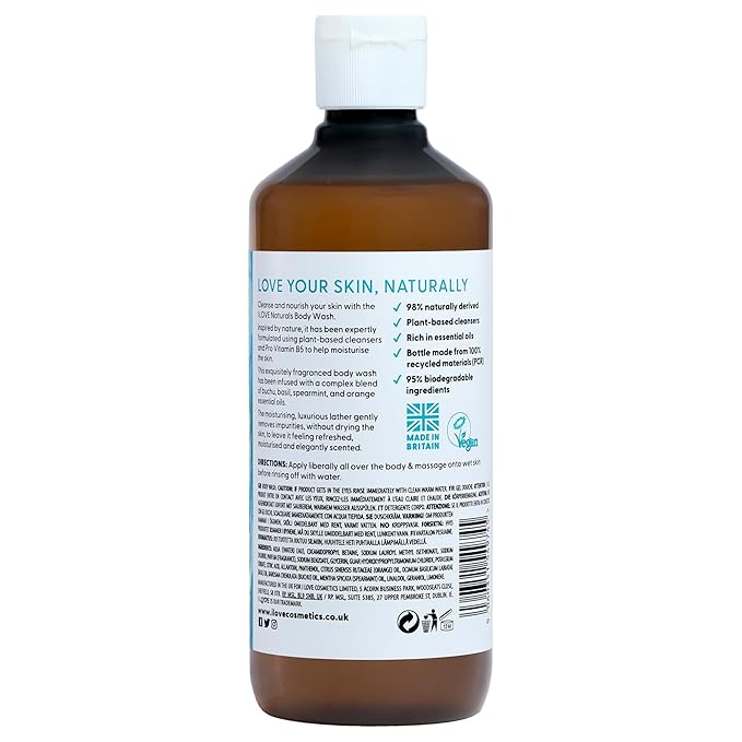 I LOVE Naturals Bergamot and Seaweed Body Wash - Moisturizing Body Wash - Infused with Essential Oils - Plant-Based Body Cleanser - 16.9 oz