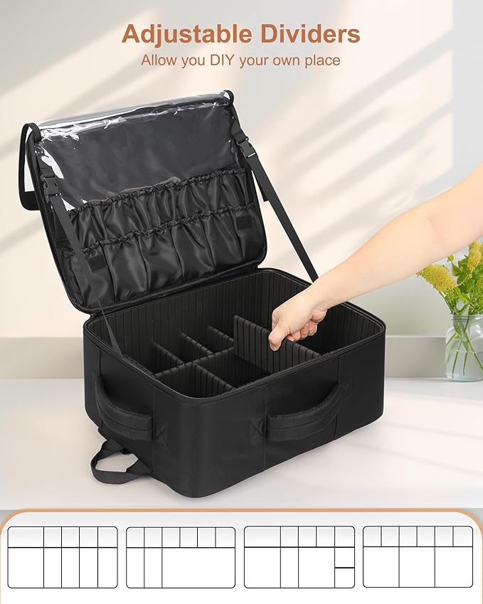 Relavel Makeup Backpack Extra Large Travel Train Case Professional Makeup Artist Kit Set Bag with 8 Clear Bags, Brush Storage Organizer Box with Dividers for Cosmetic Hair Tools Barber Supplies