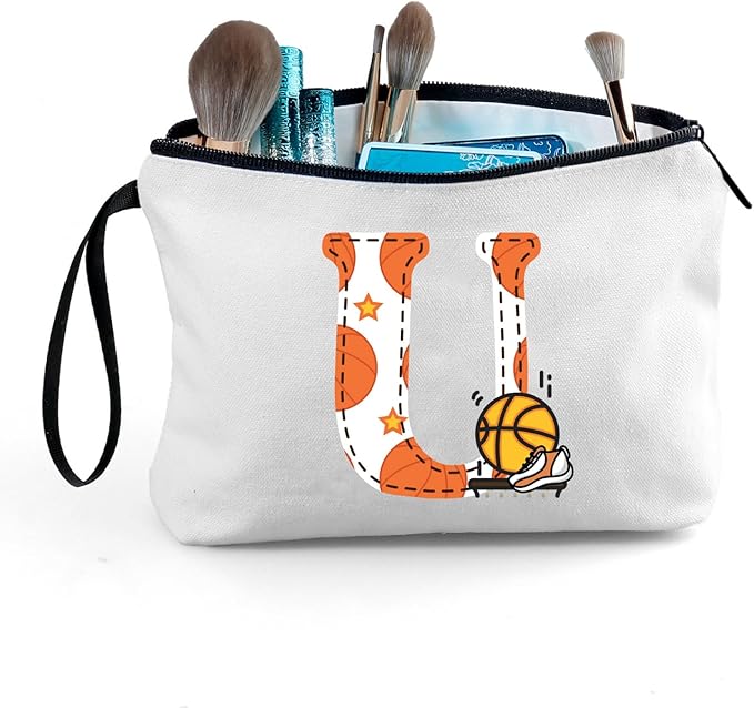 ARIOSEY Basketball Gifts Monogrammed Cosmetic Travel Makeup Bag Basketball Accessories Graduation Birthday Gifts for Girls Coaches Daughters Team Friend Mom Player-U