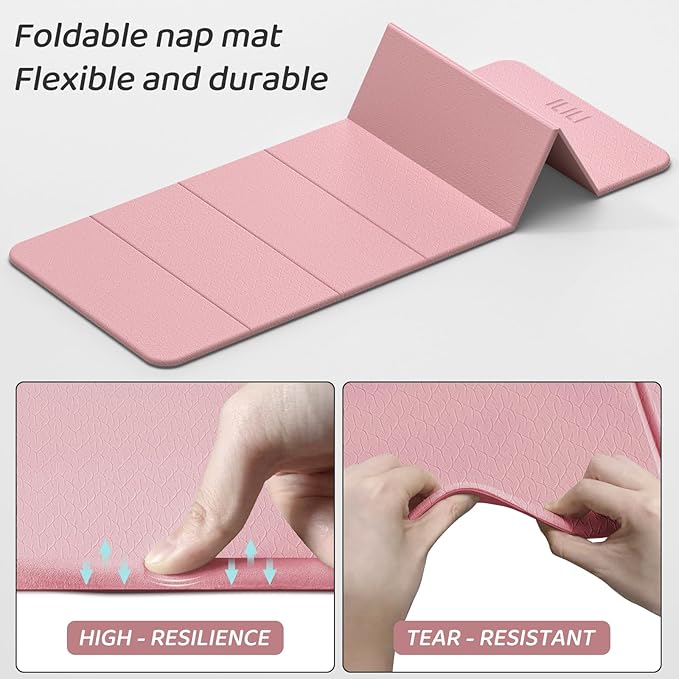 ILILI Foldable Yoga Mat 71 * 24 * 0.3'' - TPE Non-Slip Fitness Mat for Home，Waterproof & Lightweight (2lb) for Home Gym, Pilates & Stretching,Fitness Workouts