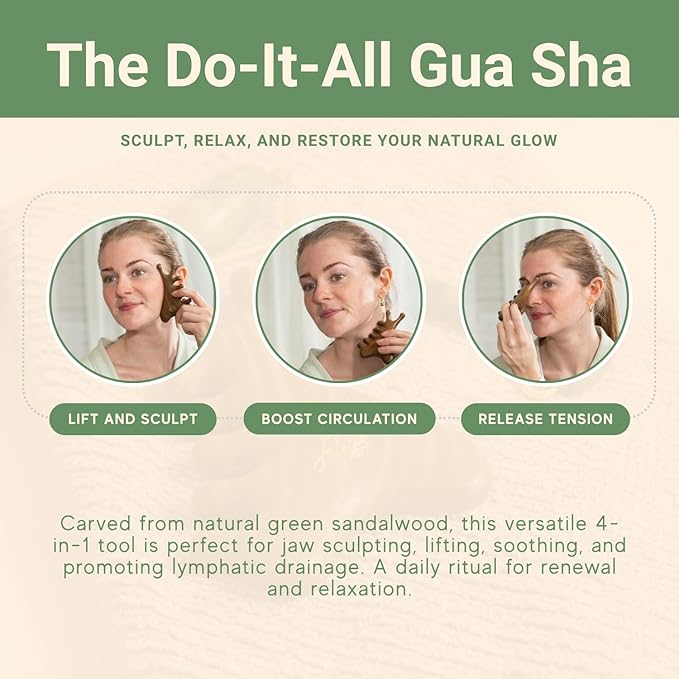 jade & timber Jade Roller & Green Sandalwood Gua Sha Set – Facial & Body Massage Tools for Lymphatic Drainage & Sculpting - Self Care Gift