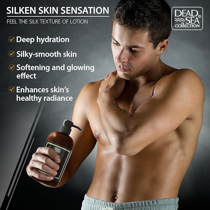 Dead Sea Collection Amberwood Men's Body Lotion - Amberwood Oil and Dead Sea Minerals - Maximum Hydration Nourishing Moisturizing Lotion for Men - 16.9 Fl Oz Bottle