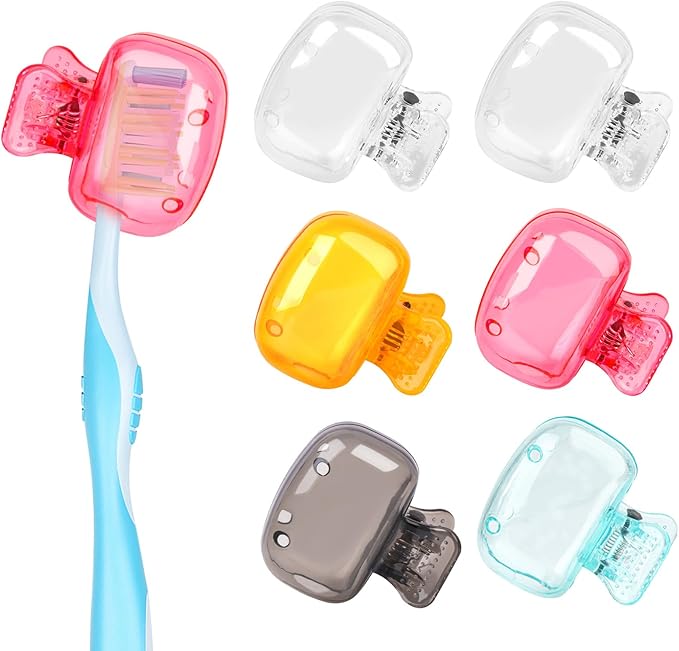 6 Pack Toothbrush Covers Portable Toothbrush Protector Coverings Clips Travel Protector Plastic Brush Pod Protection Clip Case Tooth Brush Covers for Kids Bathroom Home Travel Supplies