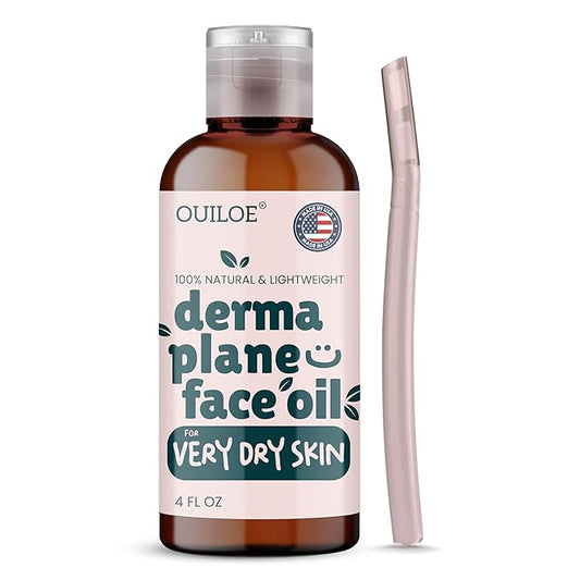 Dermaplane Kit for Women with Dry Skin - Face Shaving Oil and Razor Set - Non Comedogenic, Fragrance Free, Natural and Lightweight by Ouiloe