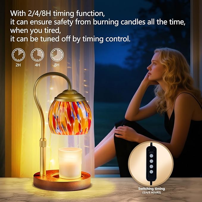 Red Glowing Candle Warmer Lamp with Timer - Adjustable Height & 4 Dimming Levels, Festive Fall Decor for Home, Kitchen, Office | Holiday Gifts for Women